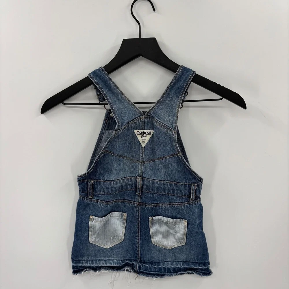 OshKosh B'gosh Denim Overall Dress Kids 3T Blue Distressed Hickory Stripe Jumper
